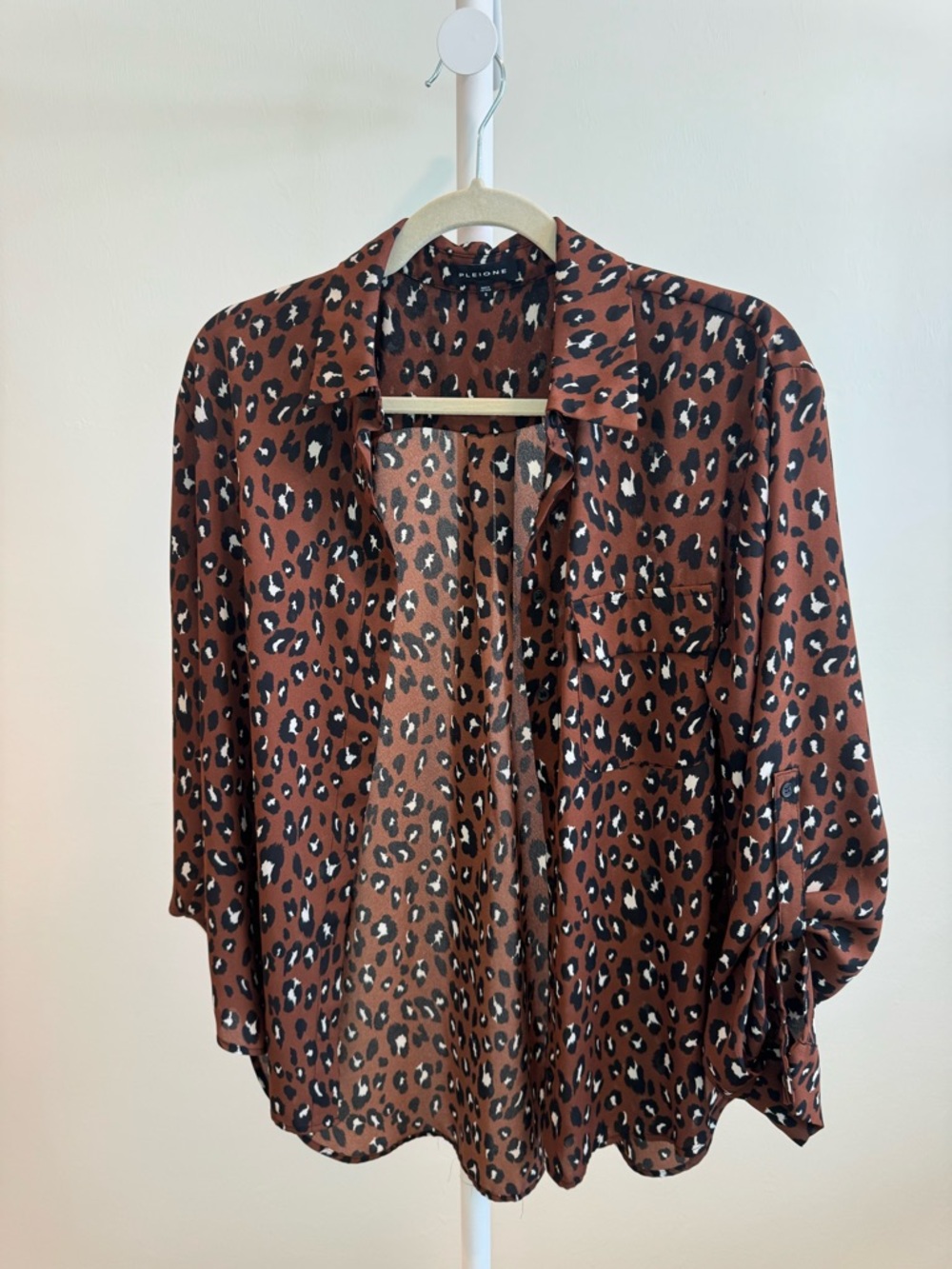 Leopard Print Button-Front Women's Shirt - Brown size S
